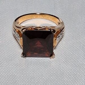 Garnet CZ Gold Over Sterling Silver Ring Sz 8.25 Statement Cocktail